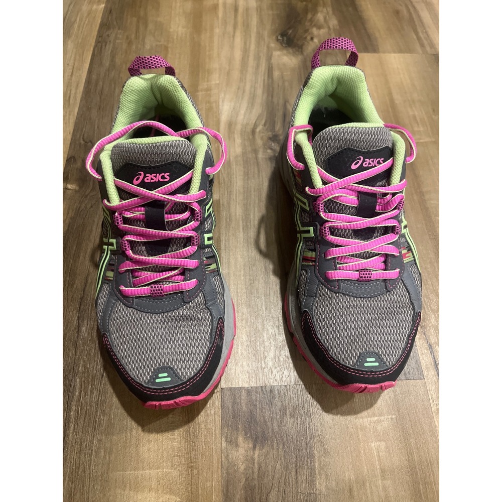 Asics Gel Venture 6 Trail Running Shoes Women's Gray Pink Green Size 6.5